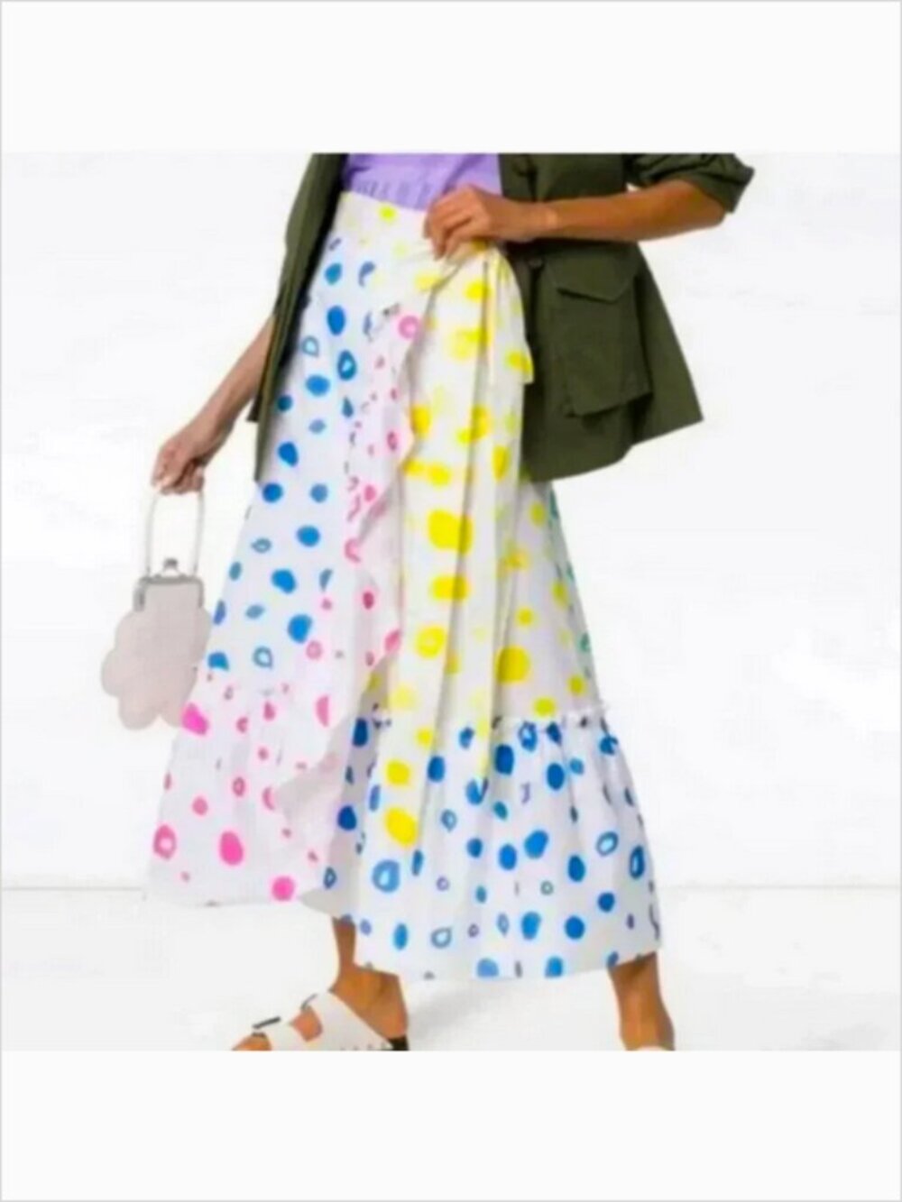 Mira Mirkati Skirt Ruffle Wrap 100% Cotton Polka Dot Midi - Picture 2 of 16